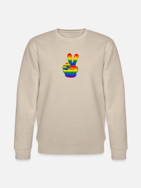 Rainbow Hand Peace Sign - Stanley/Stella CHANGER Unisex Organic Sweatshirt - beige