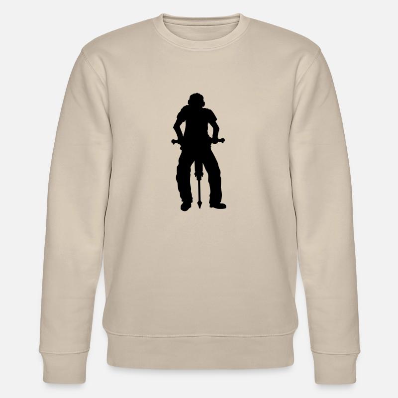 Construction worker Jackhammer Silhouette - Stanley/Stella CHANGER Unisex Organic Sweatshirt - beige