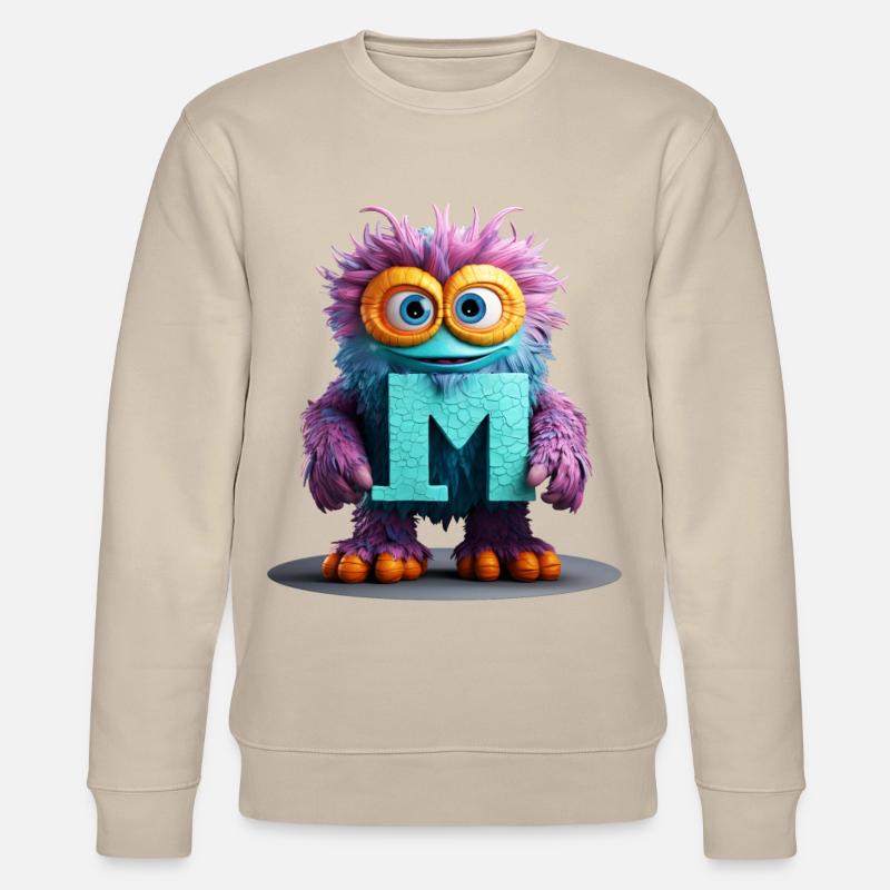 Mehrfarbiges Monster mit Buchstabe M - Stanley/Stella Unisex Bio-Sweatshirt CHANGER  - Beige