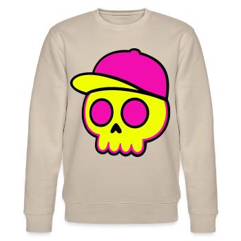 Neon Skull Cap Design - Stanley/Stella Unisex Bio-Sweatshirt CHANGER  - Beige - Vorne - Nik (191cm) & Marisol (170cm)