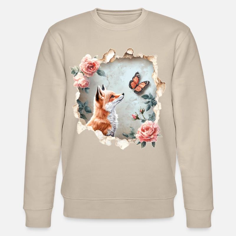 Fuchs mit Schmetterling - Stanley/Stella Unisex Bio-Sweatshirt CHANGER  - Beige