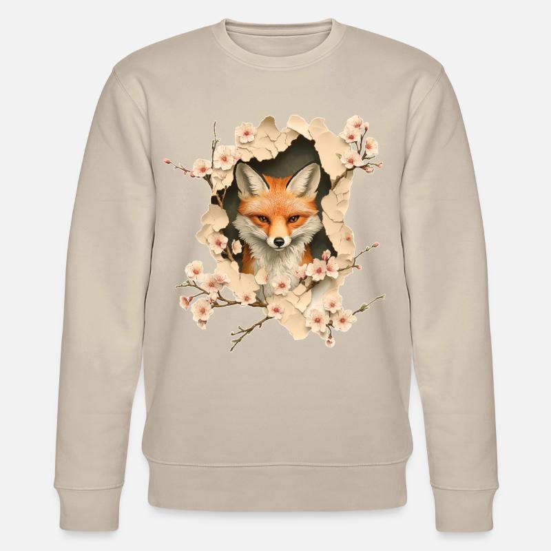 Fuchs mit Kirschblüten - Stanley/Stella Unisex Bio-Sweatshirt CHANGER  - Beige