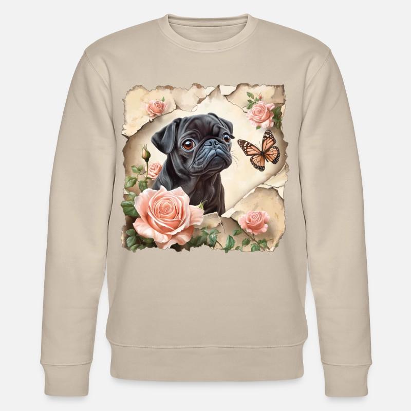 Schwarzer Mops mit Schmetterling - Stanley/Stella Unisex Bio-Sweatshirt CHANGER  - Beige