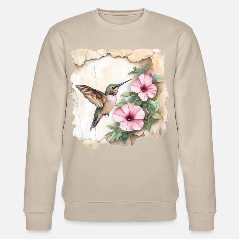 Kolibri mit Blüten - Stanley/Stella Unisex Bio-Sweatshirt CHANGER  - Beige