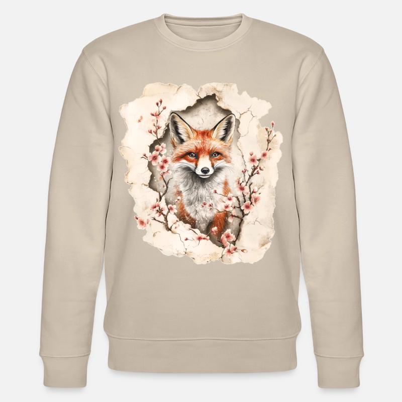 Fox with cherry blossoms - Stanley/Stella CHANGER Unisex Organic Sweatshirt - beige