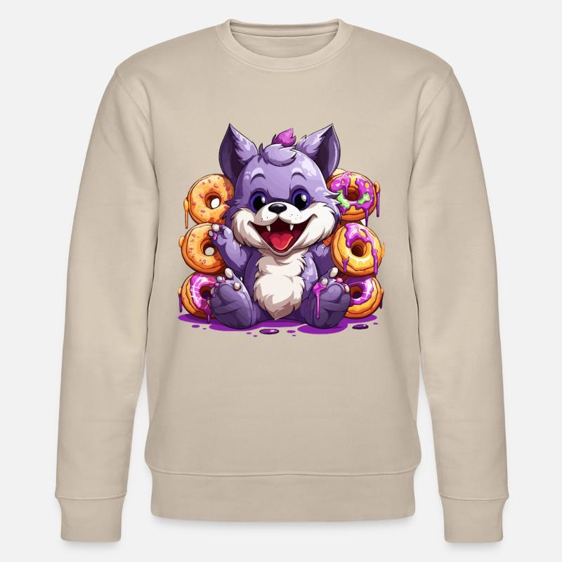 Zuckerpfoten Wolf mit Donuts - Stanley/Stella Unisex Bio-Sweatshirt CHANGER  - Beige
