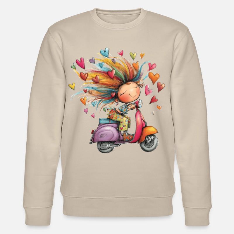 Rollerliebe - Mädchen auf Roller – bunter Sommer - Stanley/Stella Unisex Bio-Sweatshirt CHANGER - Beige