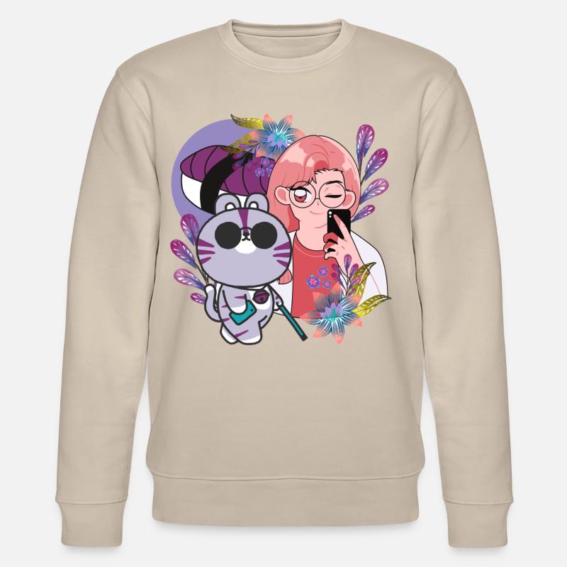 Kawaii-Selfie & Sehbehinderte Katze - Stanley/Stella Unisex Bio-Sweatshirt CHANGER  - Beige