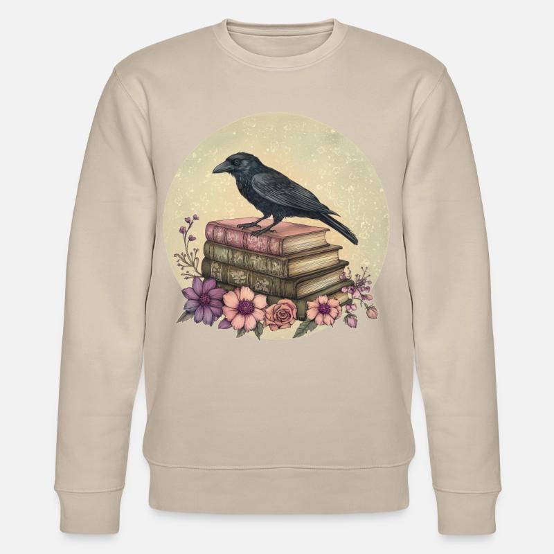 Rabe auf Bücherstapel - Stanley/Stella Unisex Bio-Sweatshirt CHANGER  - Beige
