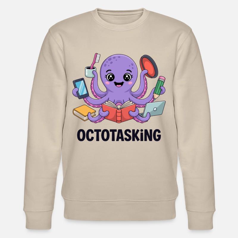 Octotasking Creature in Multitask Mode - Stanley/Stella CHANGER Unisex Organic Sweatshirt - beige