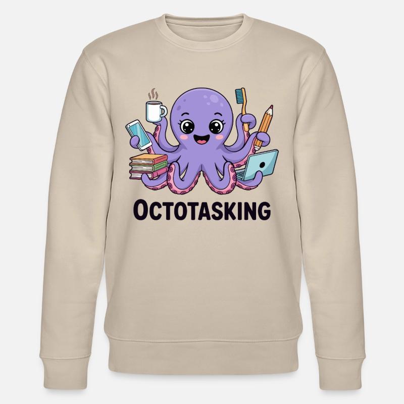 Octotasking Creature in Multitask Mode - Stanley/Stella CHANGER Unisex Organic Sweatshirt - beige