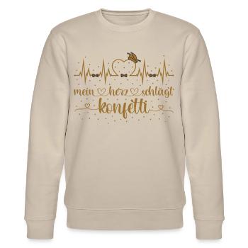 Fasching Herzschlag EKG Mein Herz schlägt Konfetti - Stanley/Stella Unisex Bio-Sweatshirt CHANGER  - Beige - Vorne - Nik (191cm) & Marisol (170cm)