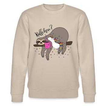 Kaffee Einhorn Faultier Käffchen Kaffeetasse Büro - Stanley/Stella Unisex Bio-Sweatshirt CHANGER  - Beige - Vorne - Nik (191cm) & Marisol (170cm)