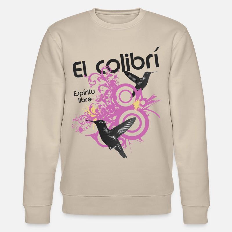 Kolibris und violette Schriftrollen - Stanley/Stella Unisex Bio-Sweatshirt CHANGER  - Beige