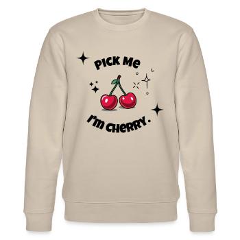 Pick me i am cherry - Kirschen - Stanley/Stella Unisex Bio-Sweatshirt CHANGER  - Beige - Vorne - Nik (191cm) & Marisol (170cm)