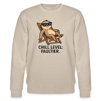 Chill Level: Faultier – Lustiges Sommer Shirt - Stanley/Stella Unisex Bio-Sweatshirt CHANGER  - Beige - Vorne - Nik (191cm) & Marisol (170cm)