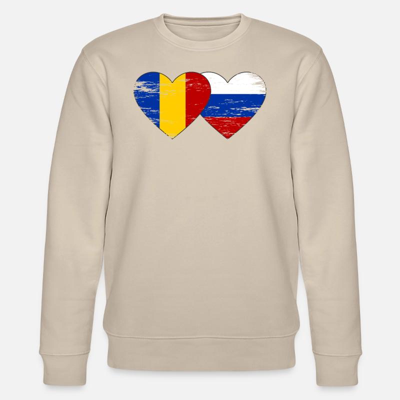Roumanie Russie Drapeau Coeur Utilisé - Sweat bio CHANGER Stanley/Stella Unisexe - beige