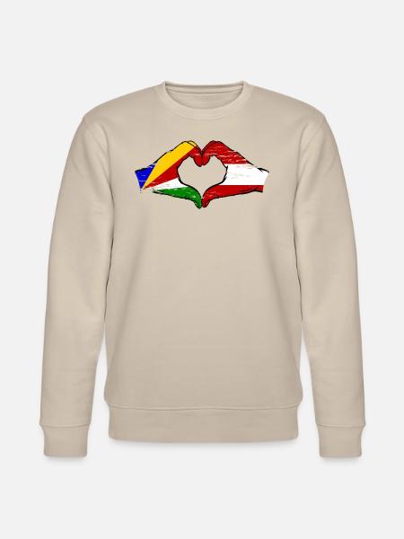 Seychellerne Østrig flag hænder hjerte form brugt - Stanley/Stella økologisk unisex-sweatshirt CHANGER - beige