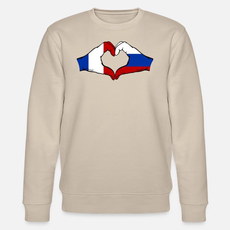 France Russie Drapeau Mains Coeur Forme - Sweat bio CHANGER Stanley/Stella Unisexe - beige