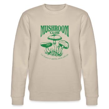 Mushroom Club – Vintage Pilz-Typografie - Stanley/Stella Unisex Bio-Sweatshirt CHANGER  - Beige - Vorne - Nik (191cm) & Marisol (170cm)