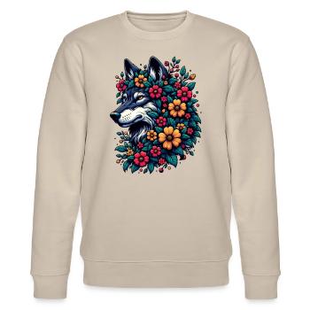 Wolf Mit Blumen Buntes Tiermotiv Grauwolf Blüten - Stanley/Stella Unisex Bio-Sweatshirt CHANGER  - Beige - Vorne - Nik (191cm) & Marisol (170cm)