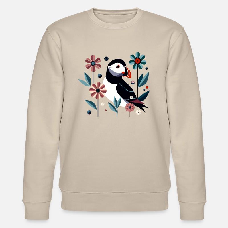 Papageitaucher mit Blumen - Stanley/Stella Unisex Bio-Sweatshirt CHANGER  - Beige