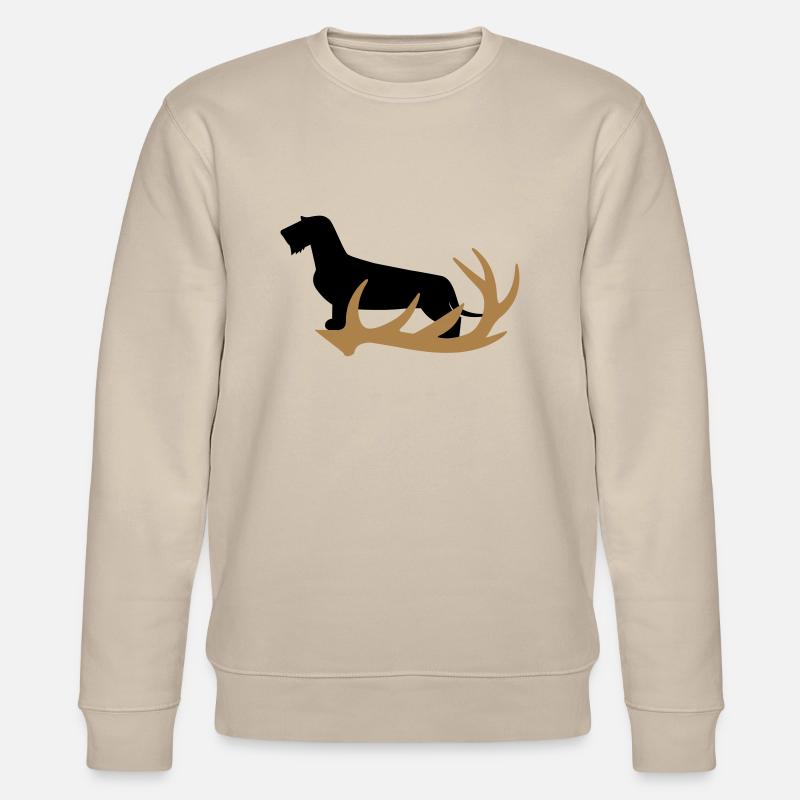 Rauhaardackel mit Geweih - Stanley/Stella Unisex Bio-Sweatshirt CHANGER  - Beige