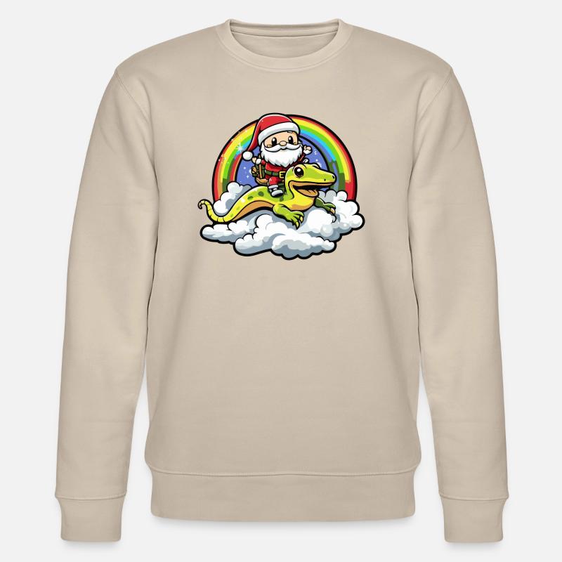 Echse Weihnachtsmann Regenbogen - Stanley/Stella Unisex Bio-Sweatshirt CHANGER  - Beige