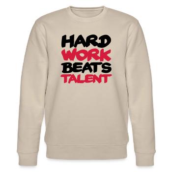 Hard work beats Talent - Stanley/Stella CHANGER Unisex Organic Sweatshirt - beige - Front - Nik (191cm) & Marisol (170cm)