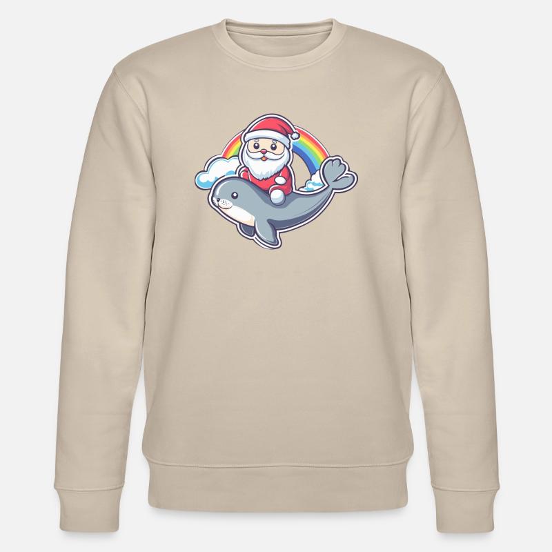 Robbe Tier Weihnachtsmann Regenbogen - Stanley/Stella Unisex Bio-Sweatshirt CHANGER  - Beige