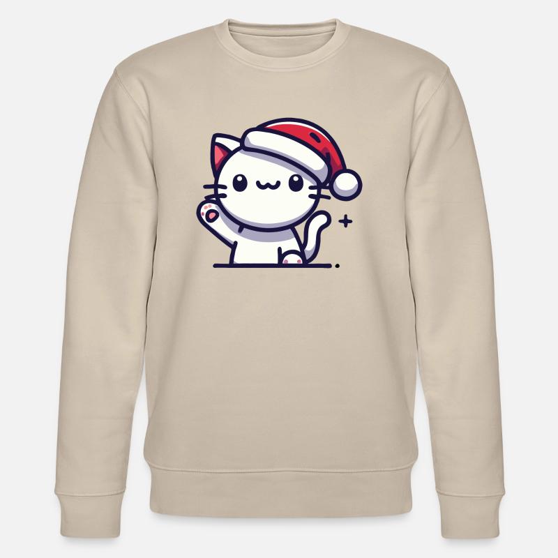 Cat with Santa hat - Stanley/Stella CHANGER Unisex Organic Sweatshirt - beige