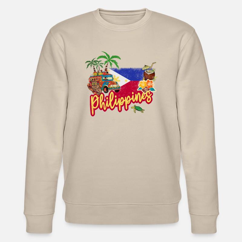 Philippines Lémurien vintage avec palmiers drapeaux - Sweat bio CHANGER Stanley/Stella Unisexe - beige