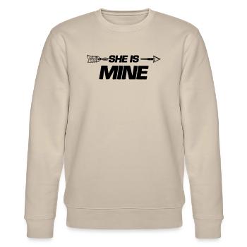 she is mine - Stanley/Stella Unisex Bio-Sweatshirt CHANGER  - Beige - Vorne - Nik (191cm) & Marisol (170cm)