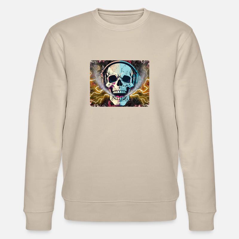 Neon Skull Beats/Psychedelic Soundwave Skull - Stanley/Stella Unisex Bio-Sweatshirt CHANGER  - Beige