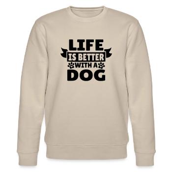 Das Leben ist besser mit einem Hund - Stanley/Stella Unisex Bio-Sweatshirt CHANGER  - Beige - Vorne - Nik (191cm) & Marisol (170cm)