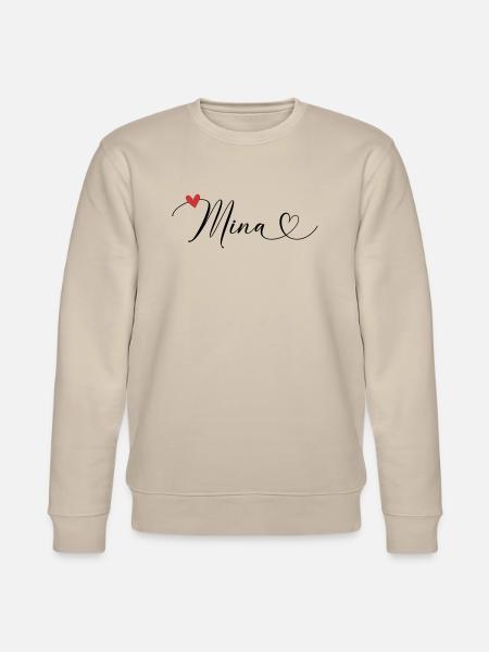 Mina Surname First name Calligraphy Heart - Stanley/Stella CHANGER Unisex Organic Sweatshirt - beige