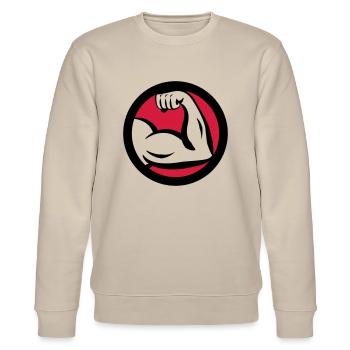 Round Bizeps Muscle Logo - Sweat bio CHANGER Stanley/Stella Unisexe - beige - Devant - Nik (191cm) & Marisol (170cm)