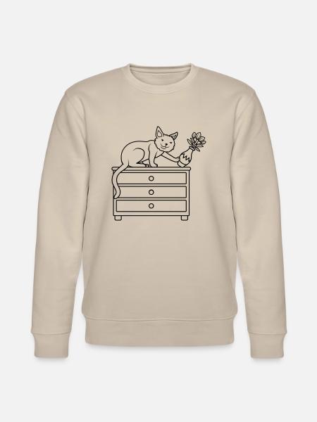 Blumenvase umgestoßen böse Katze - Stanley/Stella Unisex Bio-Sweatshirt CHANGER  - Beige