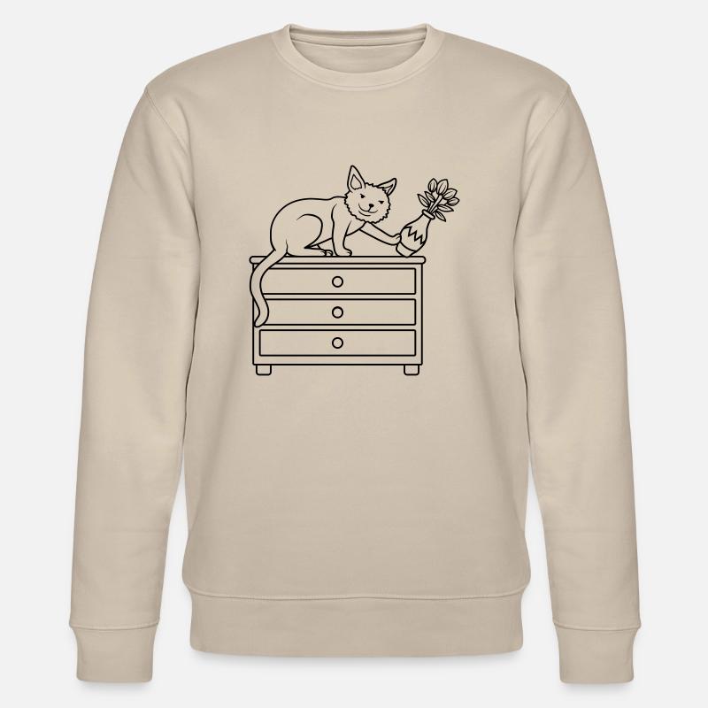 Blumenvase umgestoßen böse Katze - Stanley/Stella Unisex Bio-Sweatshirt CHANGER  - Beige