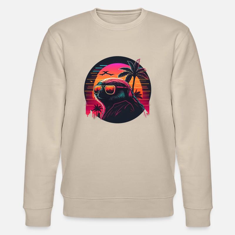 Synthwave Sloth Sunset - Stanley/Stella CHANGER Unisex Organic Sweatshirt - beige