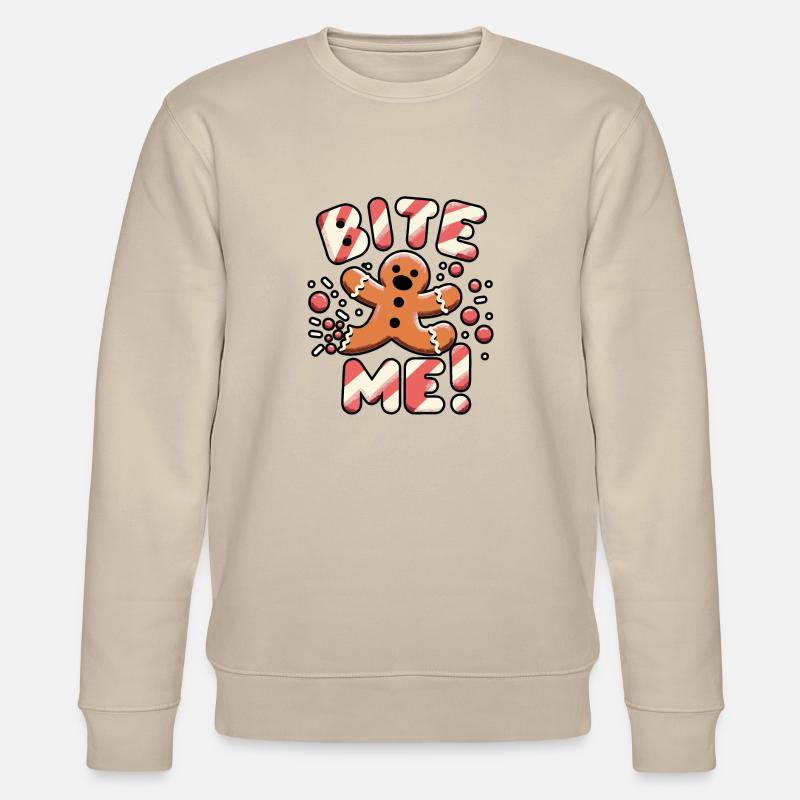 Bite Me - Gingerbread Man Design - Stanley/Stella CHANGER Unisex Organic Sweatshirt - beige