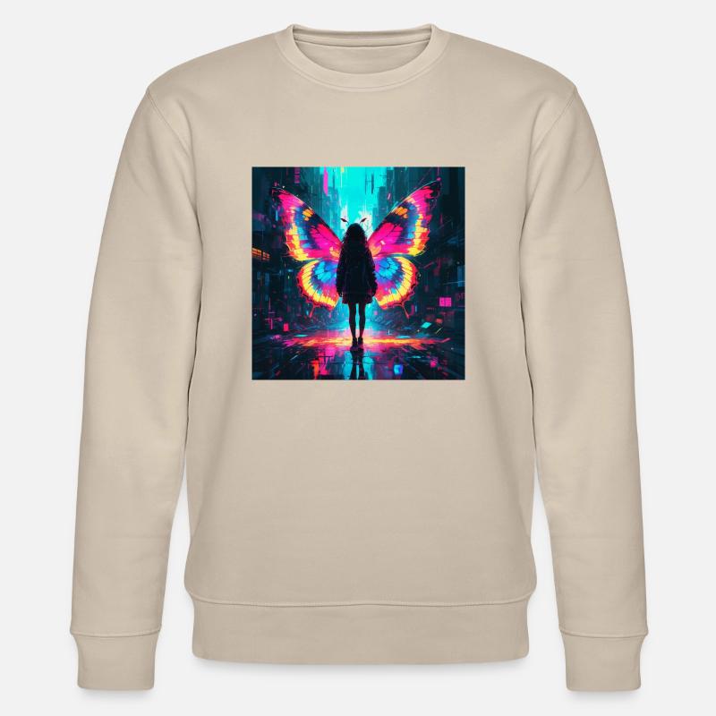 Neon Schmetterling Metamorphose - Stanley/Stella Unisex Bio-Sweatshirt CHANGER  - Beige