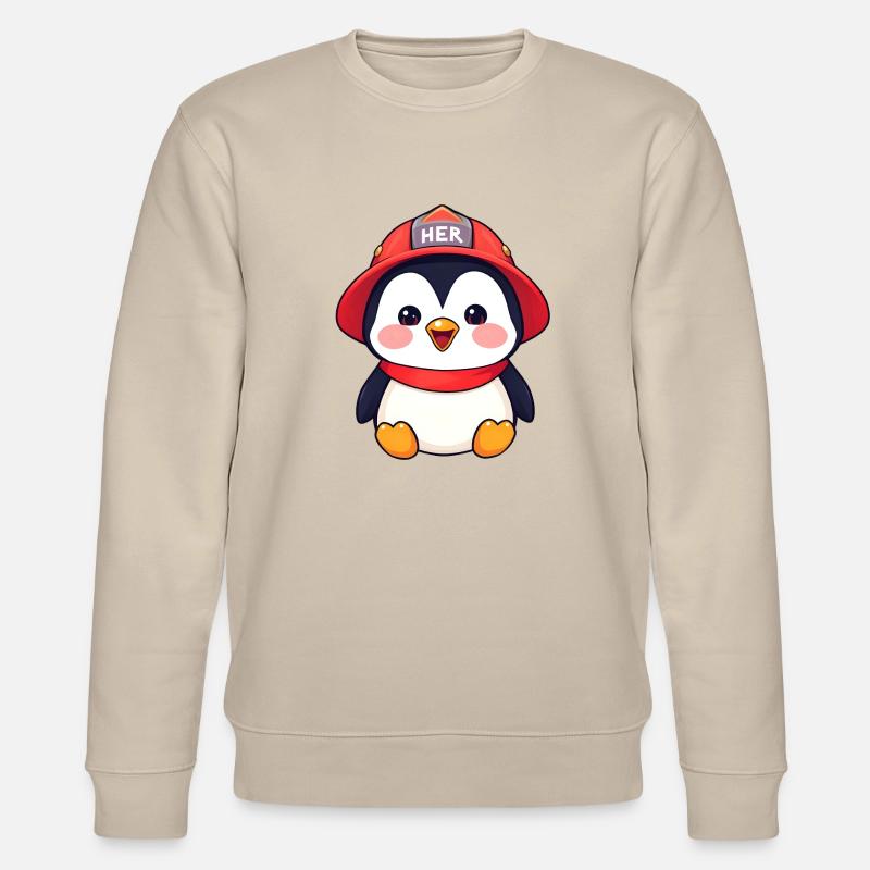 Fröhlicher Cartoon-Pinguin mit Helm - Stanley/Stella Unisex Bio-Sweatshirt CHANGER  - Beige