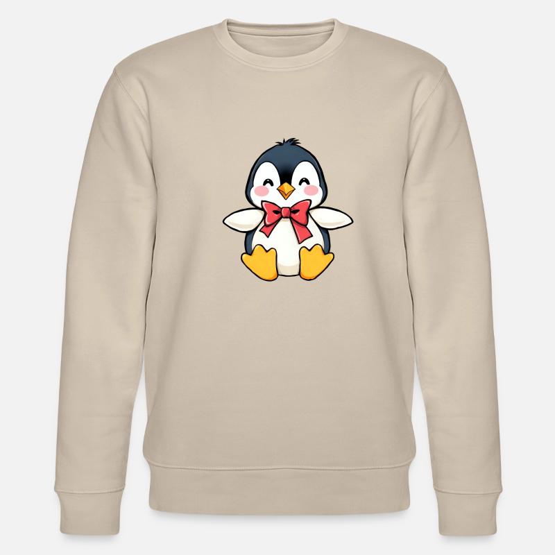 Charmanter Pinguin mit roter Fliege - Stanley/Stella Unisex Bio-Sweatshirt CHANGER  - Beige