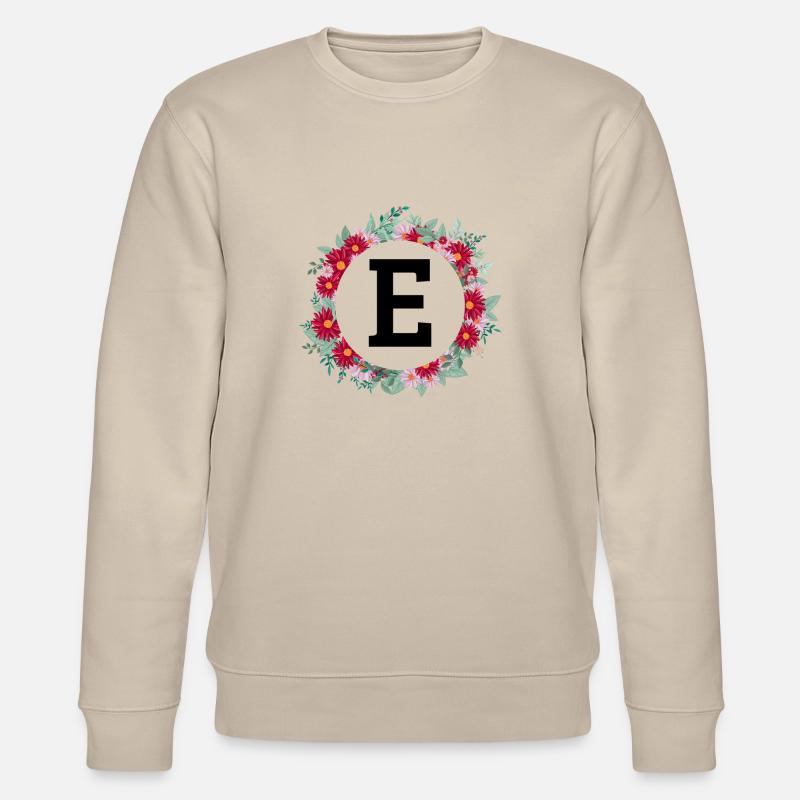 Lettre e couronne florale - Sweat bio CHANGER Stanley/Stella Unisexe - beige