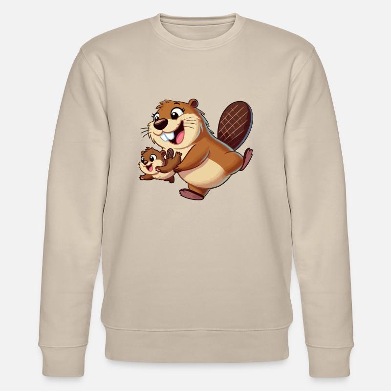 Bibermutter mit herumtollendem Kind - Stanley/Stella Unisex Bio-Sweatshirt CHANGER  - Beige