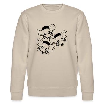 3 Mäuse Wand Loch Mauseloch Drei Freunde Team Crew - Stanley/Stella Unisex Bio-Sweatshirt CHANGER  - Beige - Vorne - Nik (191cm) & Marisol (170cm)