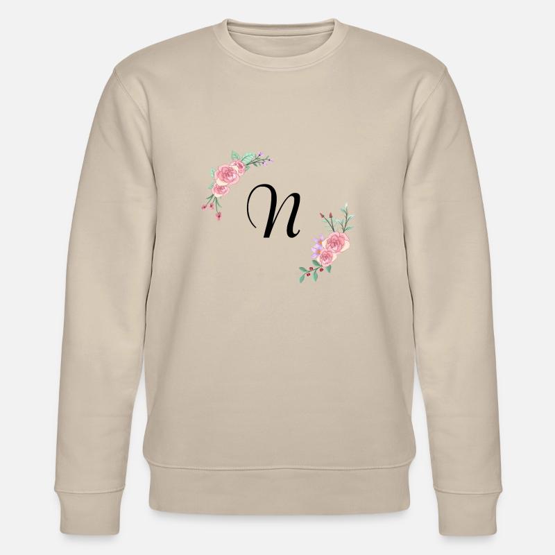 Rosa Blumenbuchstabe n - Stanley/Stella Unisex Bio-Sweatshirt CHANGER  - Beige