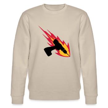 Cordless Drill On Fire - Stanley/Stella Unisex Bio-Sweatshirt CHANGER  - Beige - Vorne - Nik (191cm) & Marisol (170cm)