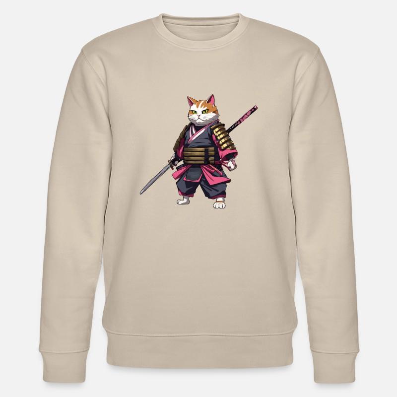 Samurai Cat & Cherry Blossoms #3 - Stanley/Stella CHANGER Unisex Organic Sweatshirt - beige